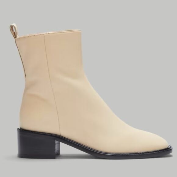EVERLANE The City Boot Leather Ankle Cream Zip Heeled Square Toe Size 8 NEW - Picture 3 of 15